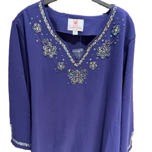 Quacker Factory Tops - 154. NWT WOMENS QUACKER FACTORY 2X DETAIL TOP